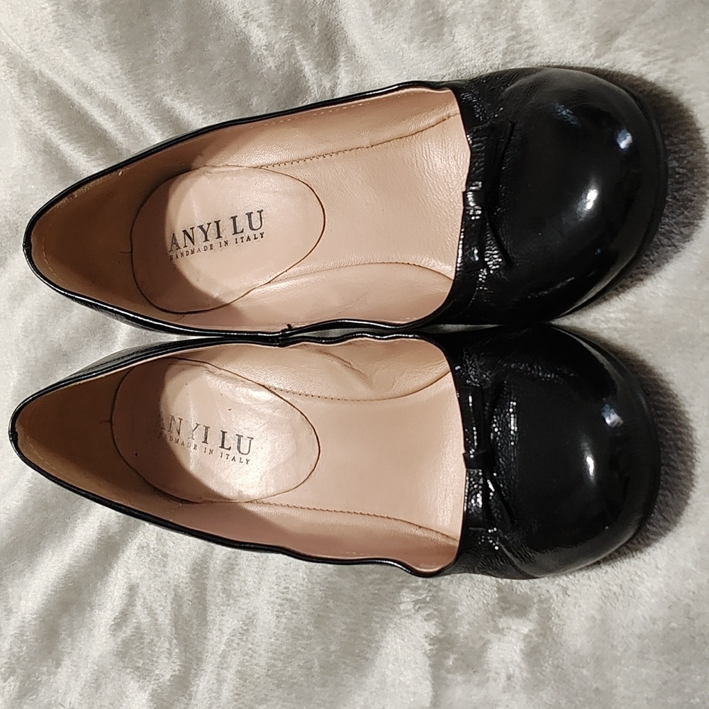 ANYI LU black Patent Leather Snakeskin heel pumps handmade Made in Italy size 40